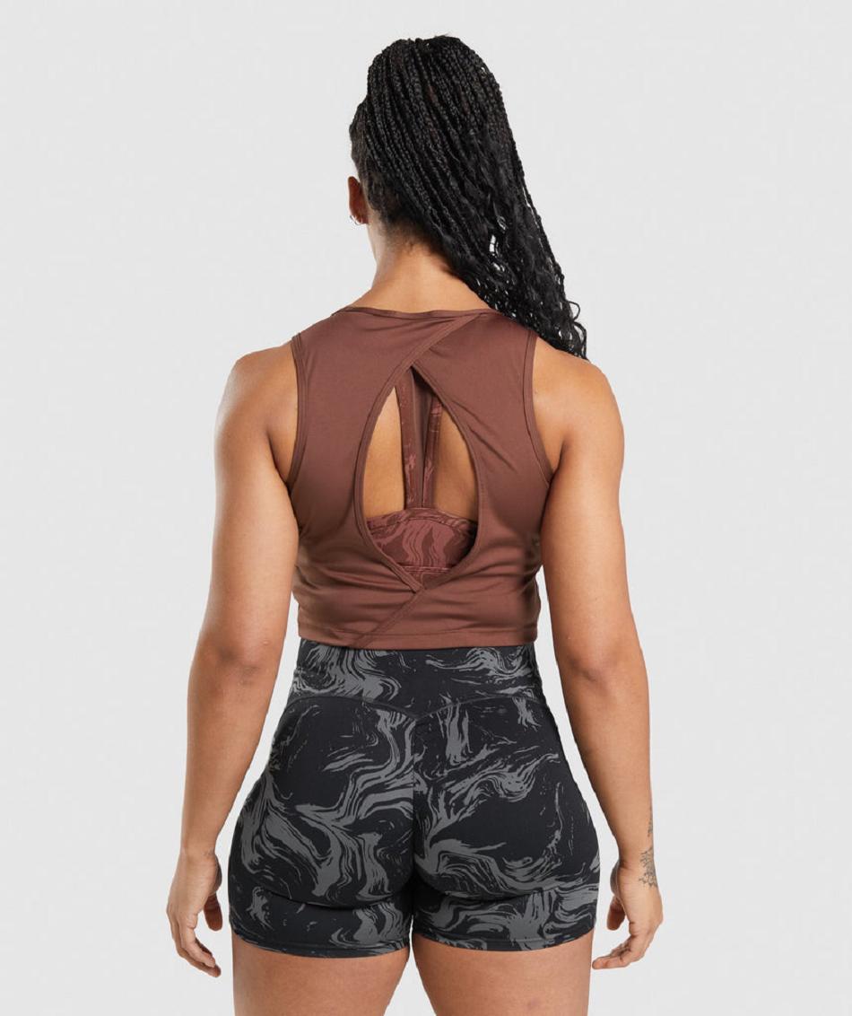 Gymshark Gs Power Open Back Cropped Ženske Majica Bez Rukava Roze Smeđe | HR 3186UZG